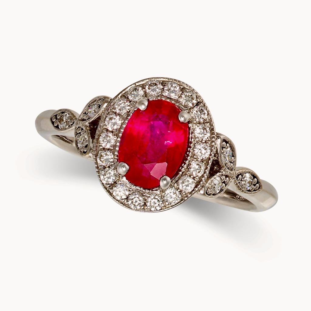 18ct White Gold Ruby & Diamond Halo Ring