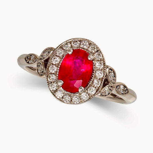 18ct White Gold Ruby & Diamond Halo Ring