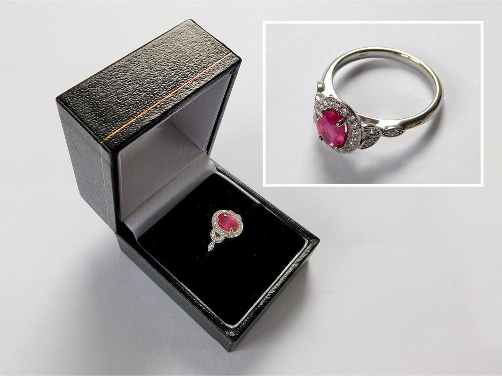 18ct White Gold Ruby & Diamond Halo Ring