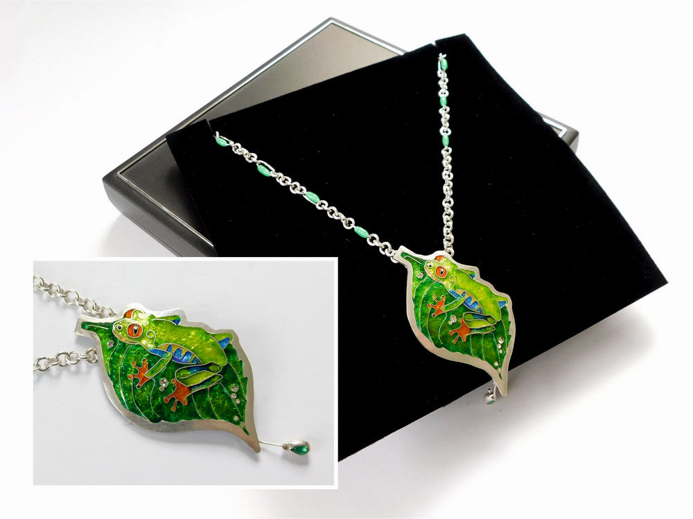 999 Silver & Enamel Tree Frog Pendant with 999 Silver & Bead Necklace